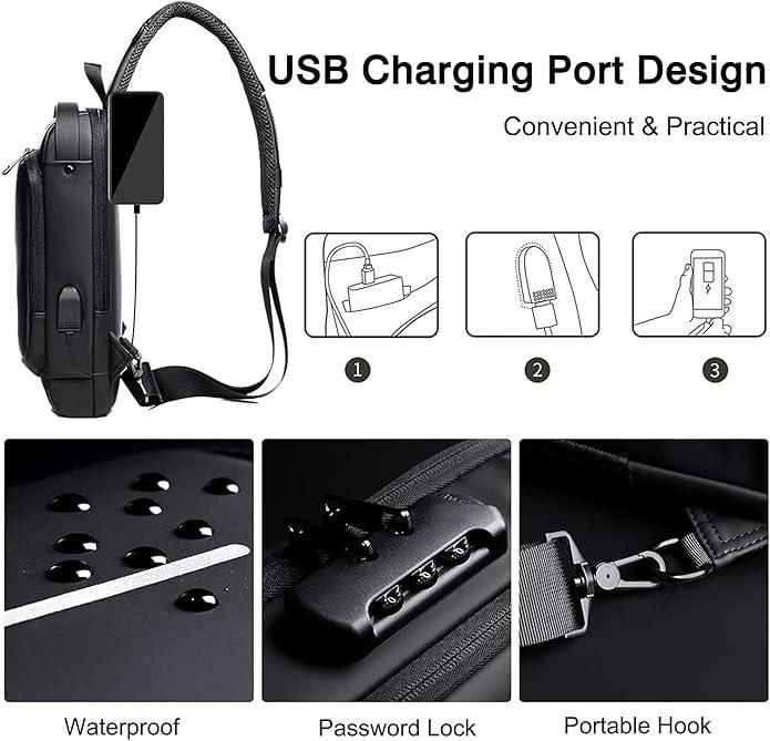 Waterproof Sling Bag for Men & Women (Anti-Theft | USB Charging | Stylish & Durable)